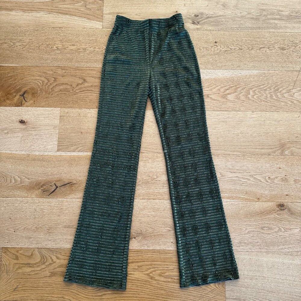 Ownley Santiago Velvet Stripe Flare Leg Pants in Moss Green